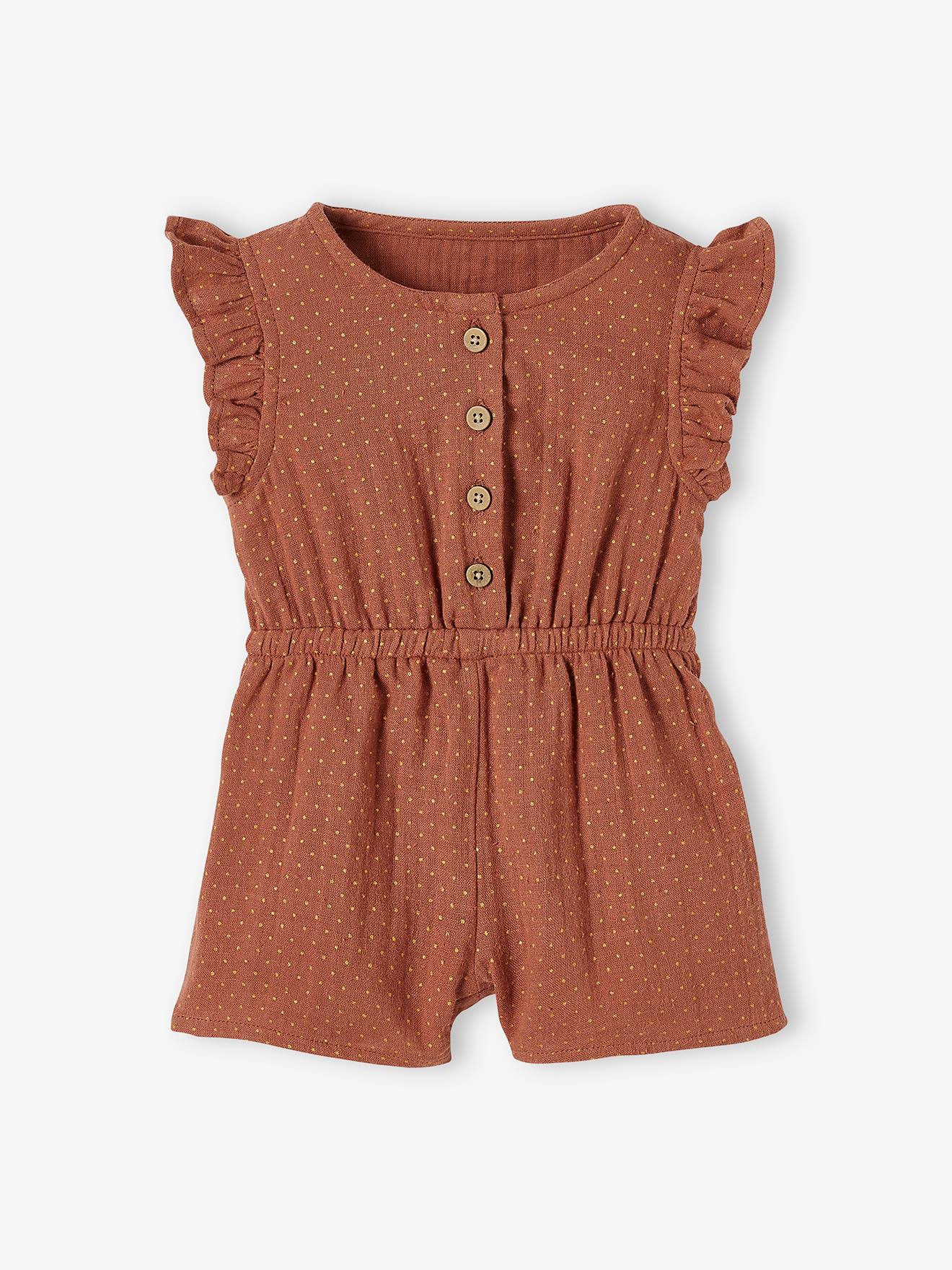 Vertbaudet Baby Kurzoverall, Musselin - ziegel bedruckt