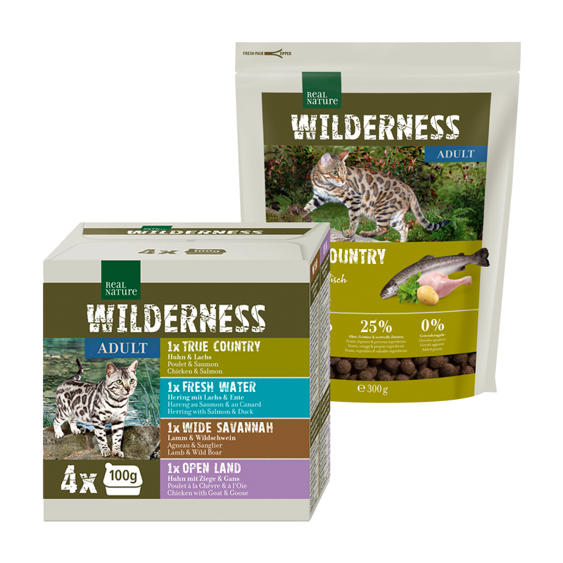 REAL NATURE Trockenfutter REAL NATURE WILDERNESS Adult True Country Mischfütterungs-Set True Country 300g + 4x100g Multipack