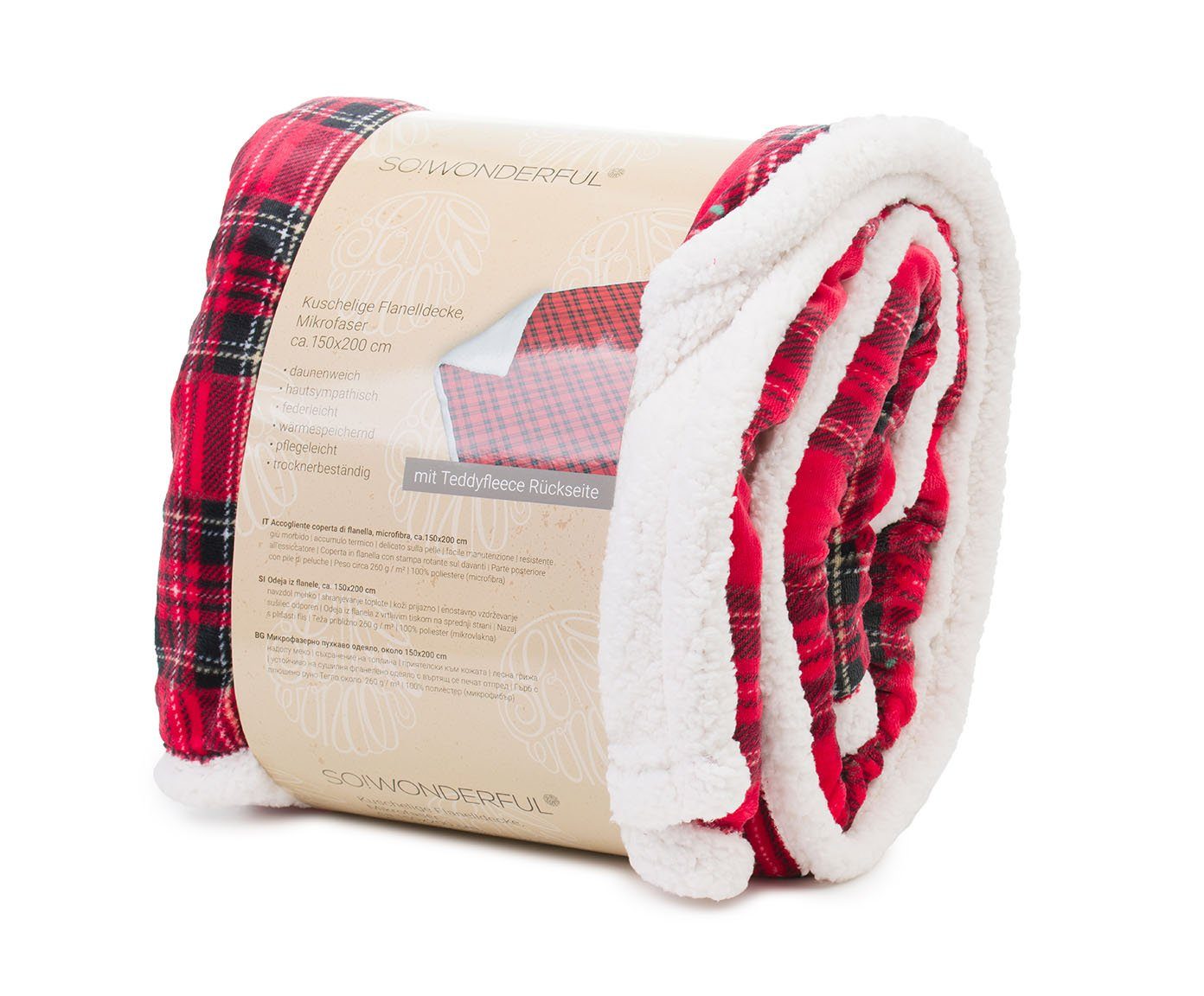 Wohndecke Mikrofaser Flanell Kuscheldecke mit Sherpa Fleece Rückseite, HSC Home-Style-Creation GmbH, weich und anschmiegsam