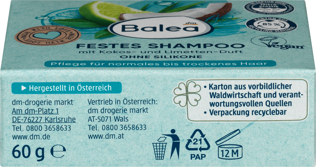 Festes Shampoo Kokos-Limette, 60 g