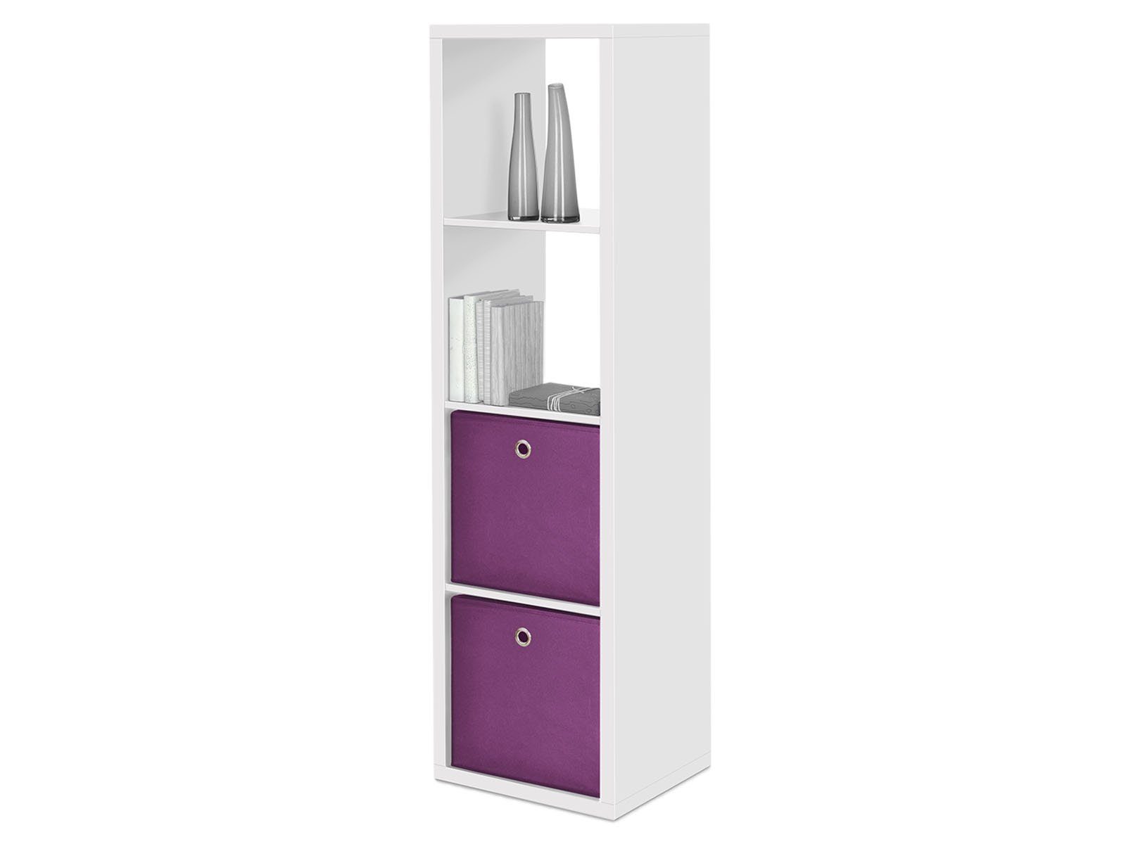 möbelando Raumteilerregal Mareen, Modernes Regal/Säule aus Spanplatte, Dekor in Weiß mit 4 Ablagefächern, Plattenstärke 25 mm. Breite 38 cm, Höhe 141 cm, Tiefe 33 cm