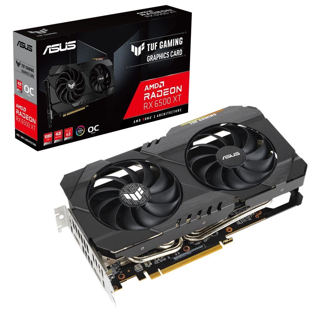 Asus TUF AMD Radeon RX 6500XT OC Grafikkarte (4 GB, GDDR6, Gaming Grafikkarte, GDDR6, PCIe 4.0, Aura Sync, HDMI, DisplayPort)