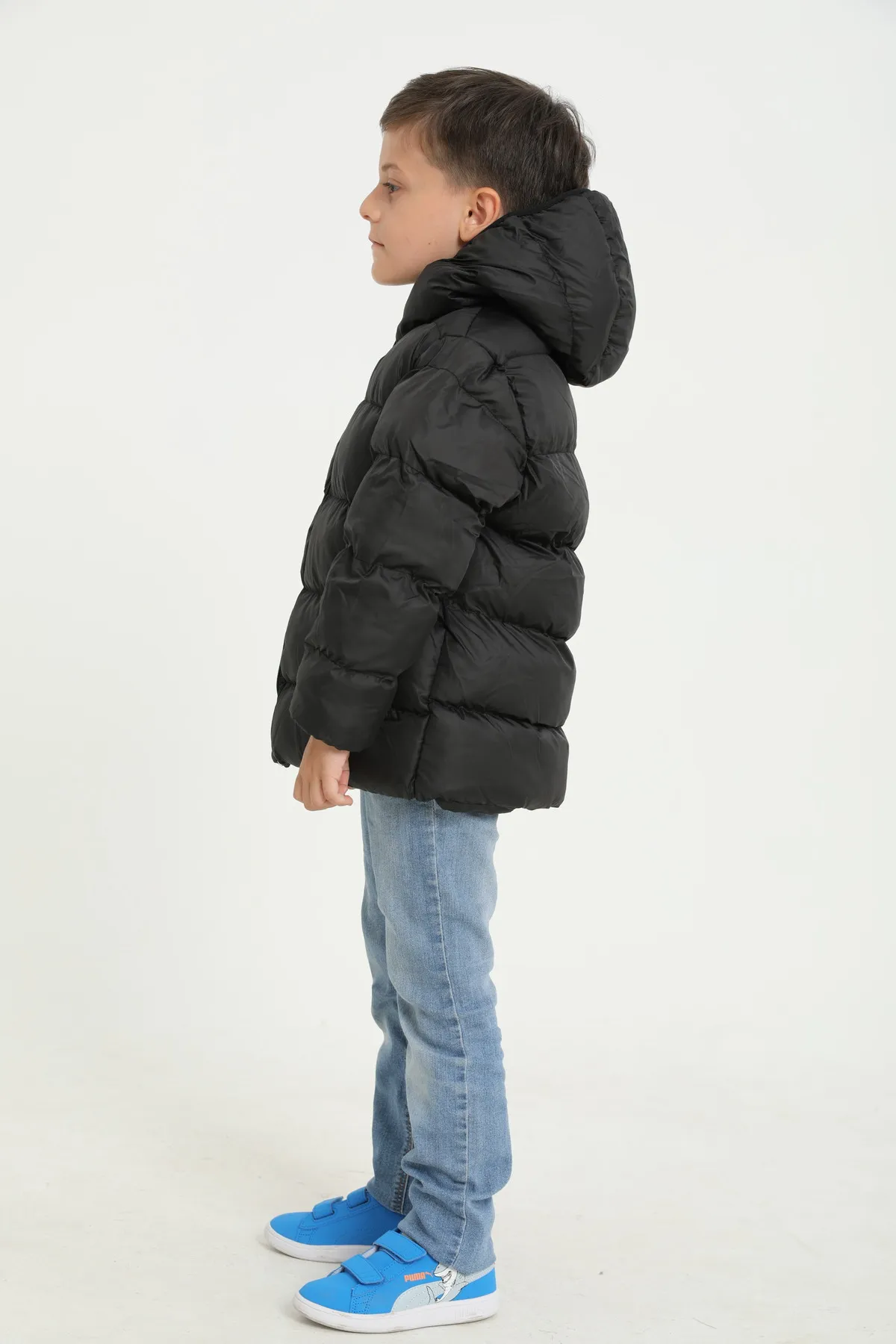freemen  Schwarzer, wasserdichter, windabweisender Puffer-Wintermantel aus Fleece mit Fellkapuze für Jungen