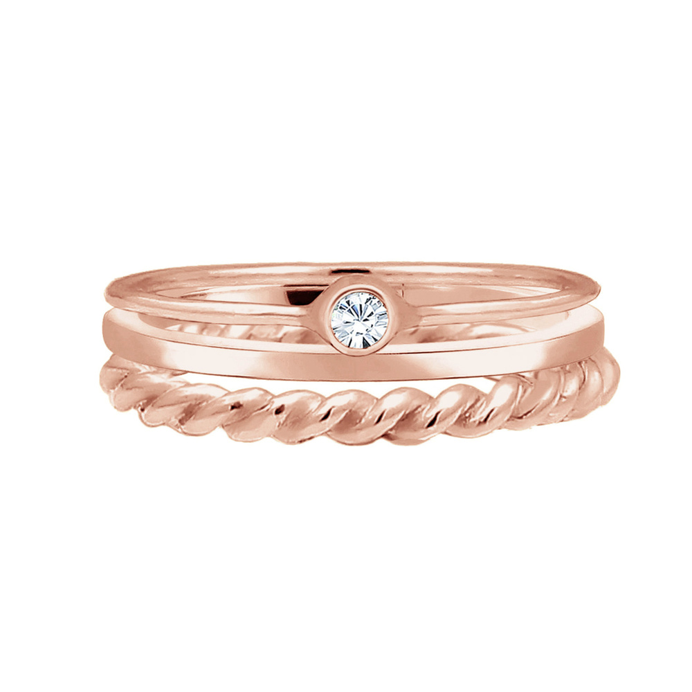 Elli Elli Bague Femmes Set Solitaire Basic Torsadé avec Cristal en argent sterling 925 Bague