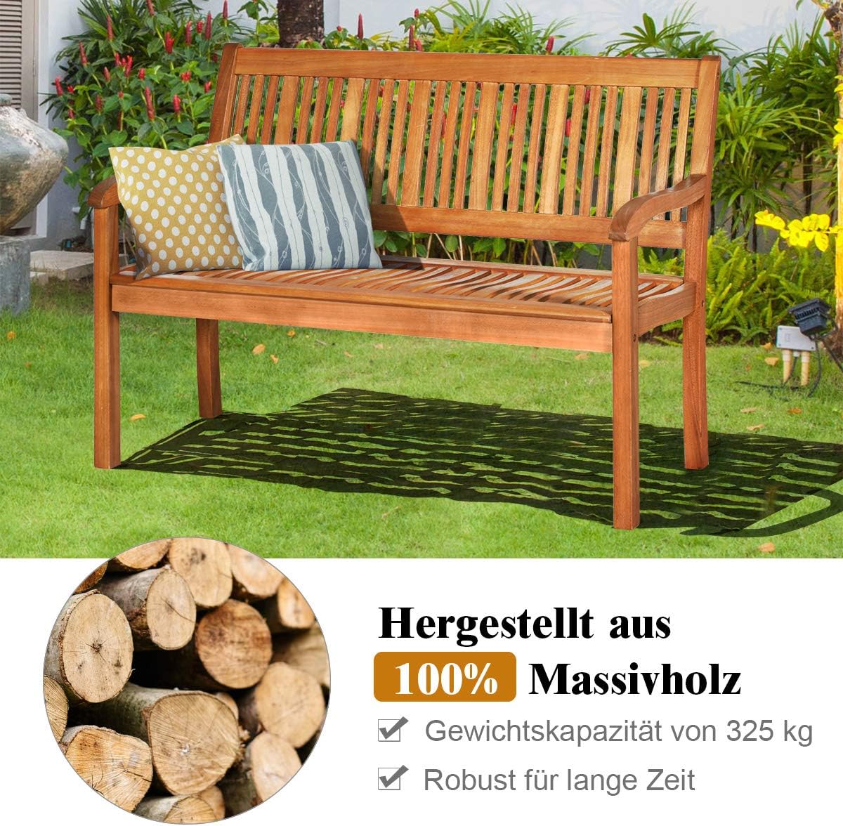 Costway COSTWAY Gartenbank Holz bis 320kg belastbar, 2-3 Sitzer
