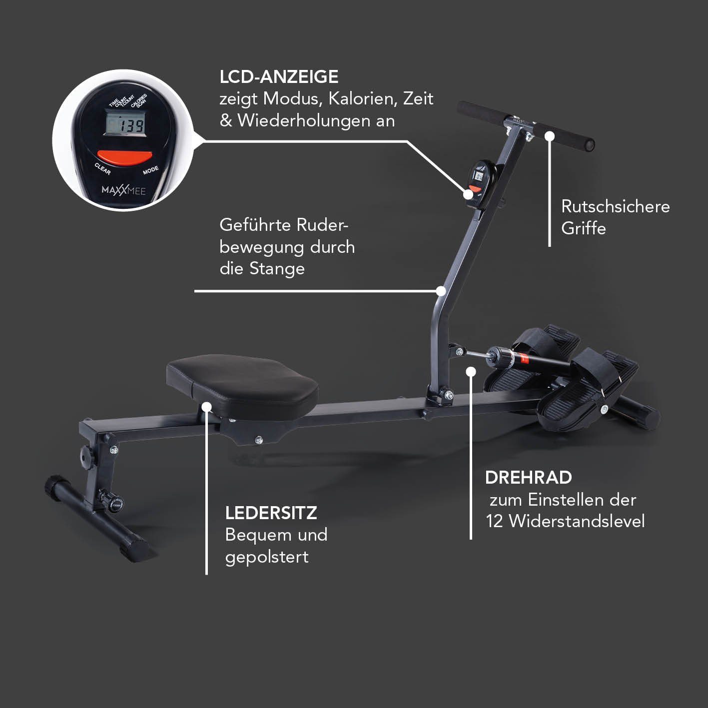 MAXXMEE Rudergerät klappbar bis 100kg 152x46x18cm