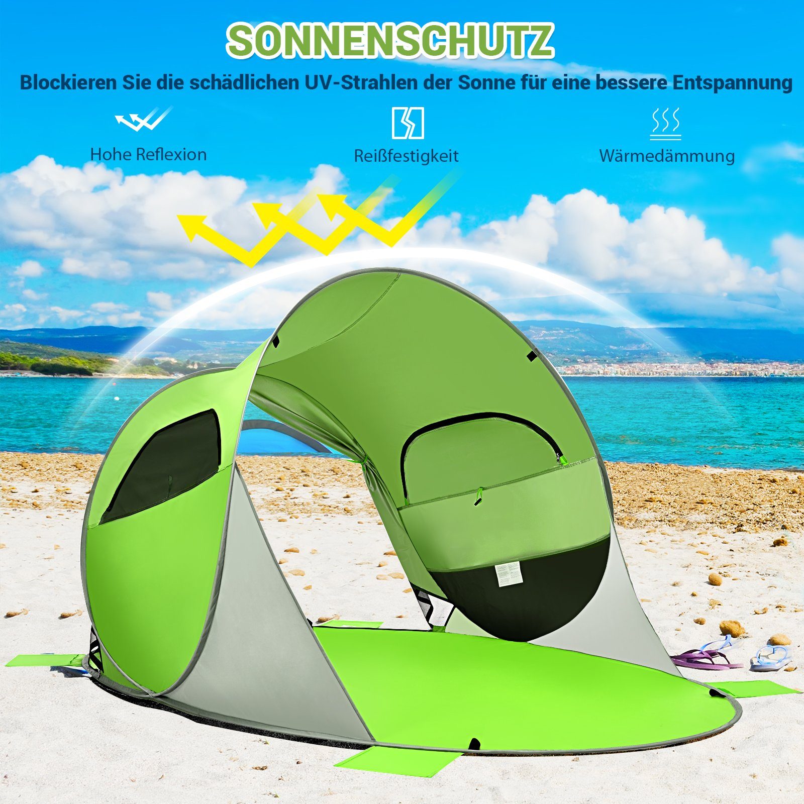 COSTWAY Strandmuschel Pop Up Strandzelt, Personen: 4, mit Tragetasche, Sandtaschen
