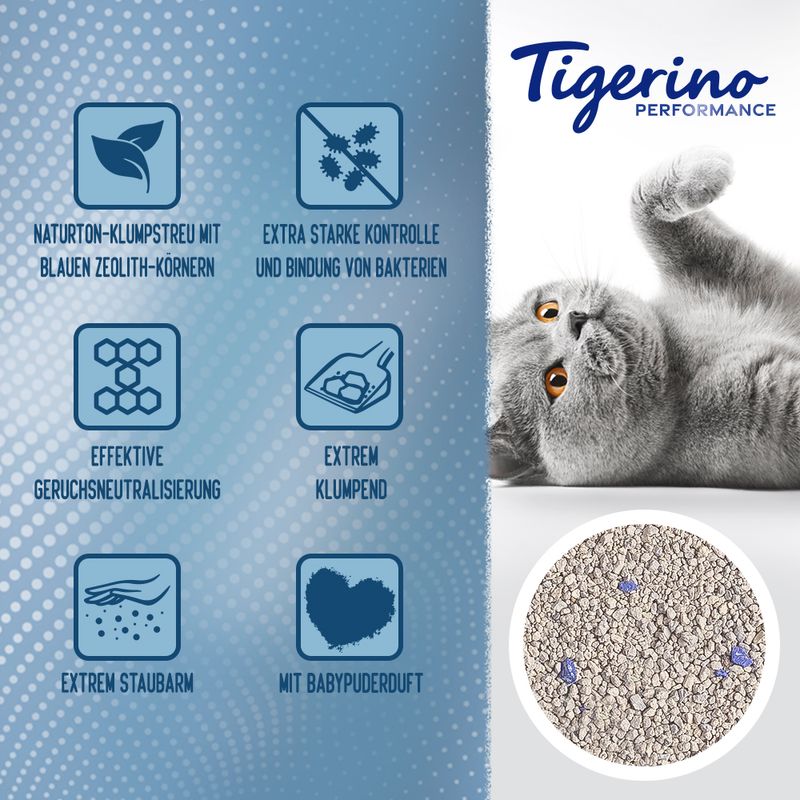 Tigerino Performance Zeolite Control Katzenstreu - Babypuderduft