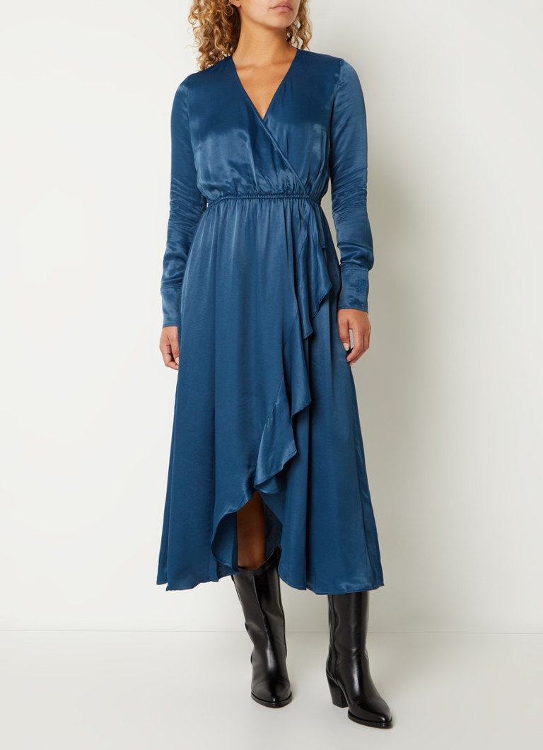 Fifth House Sage satin midi wrap dress with ruffle