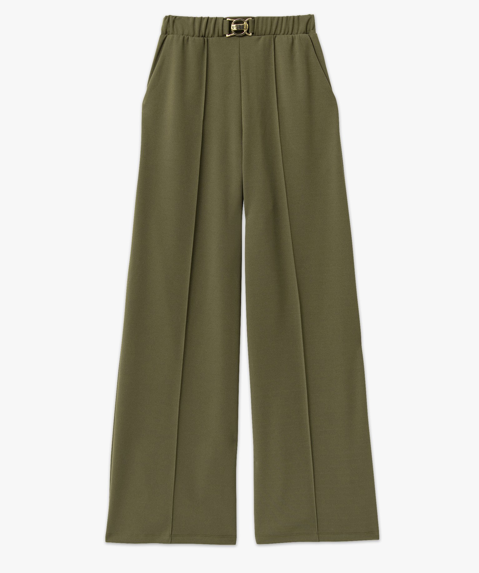 Pantalon en maille extensible avec bijou à la ceinture femme kaki | GEMO