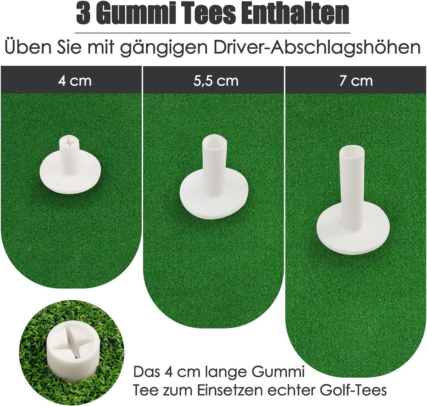 KOMFOTTEU Golf-Abschlagmatte, 1,5× 1m, mit 3 Gummi Tees & 2 Abschlagpositionen