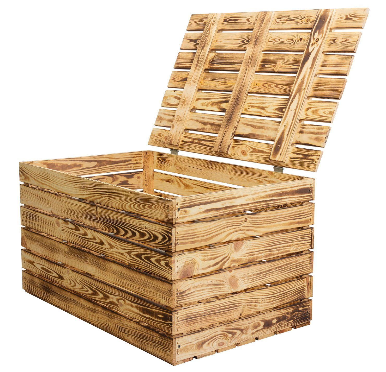 Kistenkolli Altes Land Allzweckkiste Grosse Holztruhe 80er geflammt mit Deckel 80x50x39cm