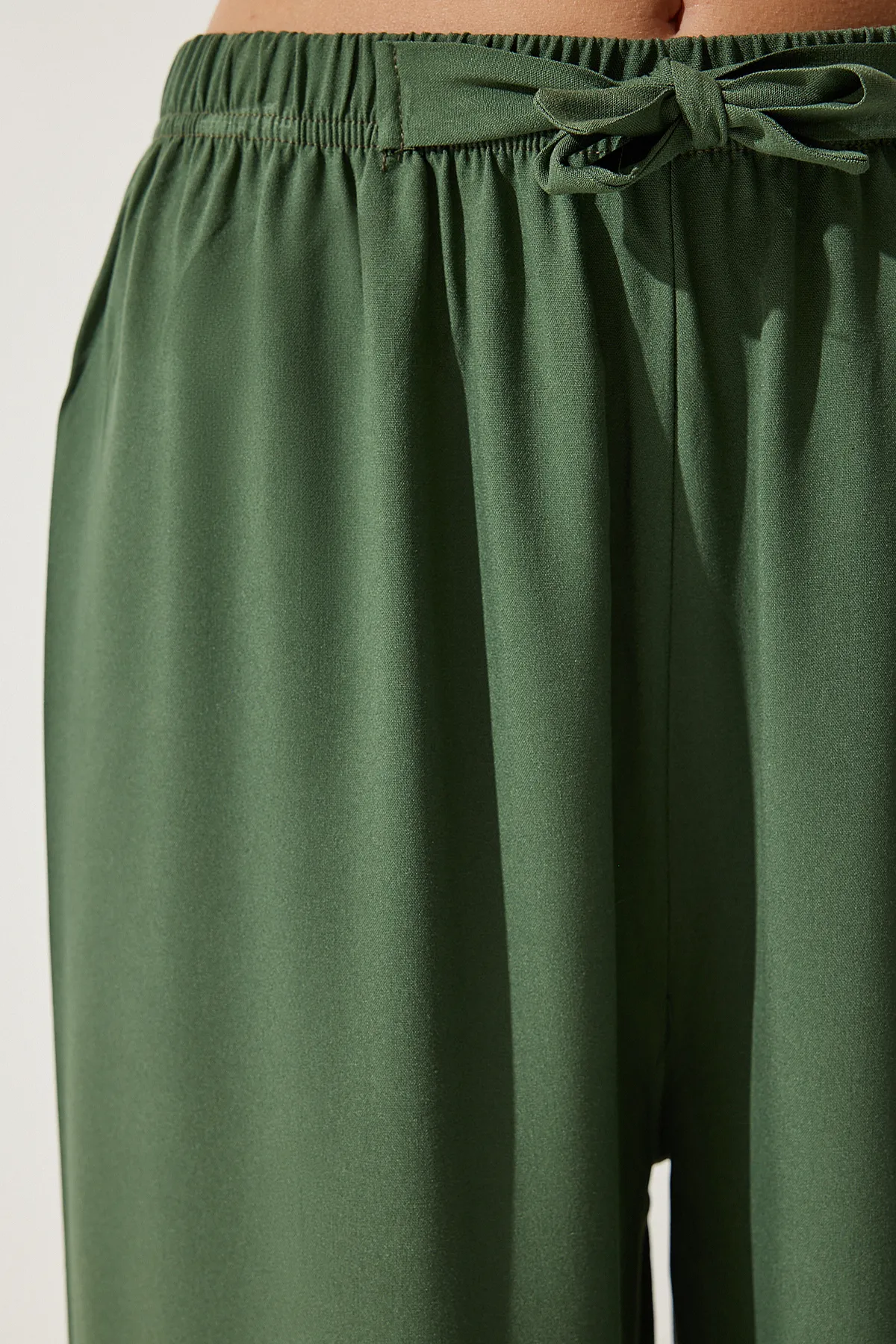 Happiness İstanbul  Khakifarbene Palazzo-Hose aus Viskose für Damen im Sommer EN00610