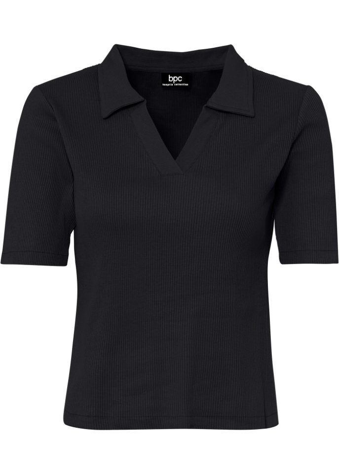 Ripp-Poloshirt, halbarm
