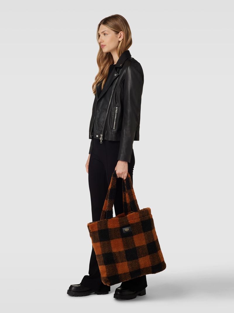 Shopper mit Allover-Muster Modell 'Brownie' in cognac