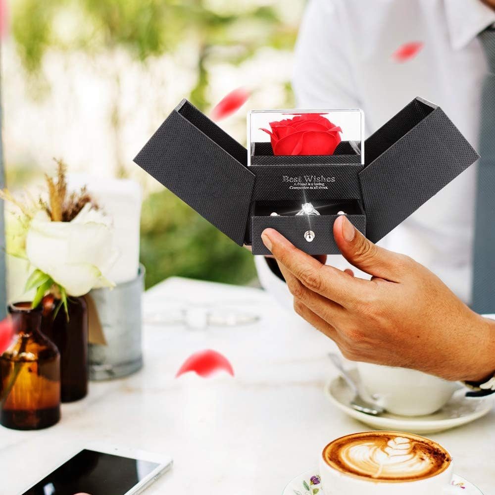 AKKEE Schmuckkasten Rose Handgemachte konservierte Rose Schmuck Geschenkbox (1 St), Ewige Rose im Schmuckschatulle Geschenkboxen mit Rote Rosen Blumen