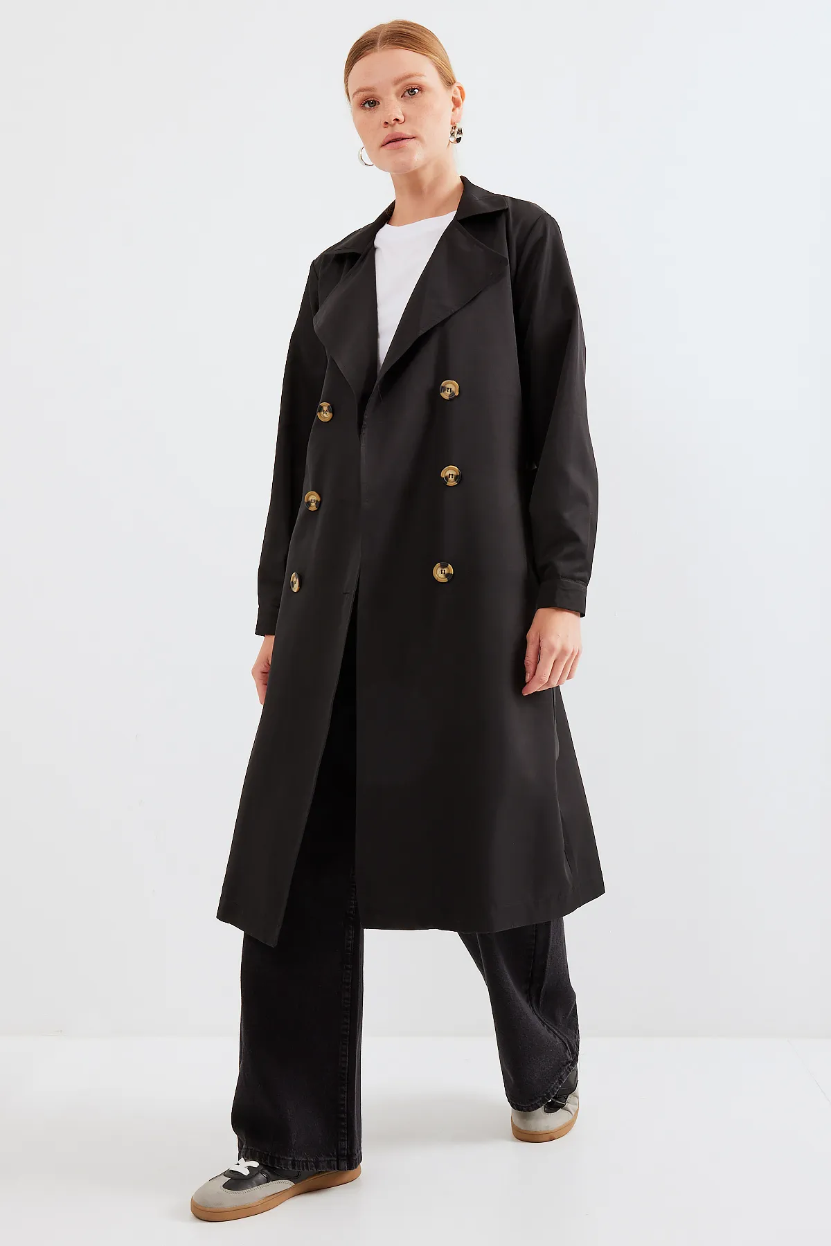 Bigdart  5853 Zweireihiger Trenchcoat mit Kragen – Schwarz