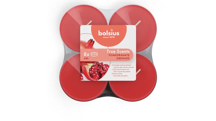 bolsius Maxi-Teelichte True Scents 8h 8er Pack Granatapfel Granatapfel