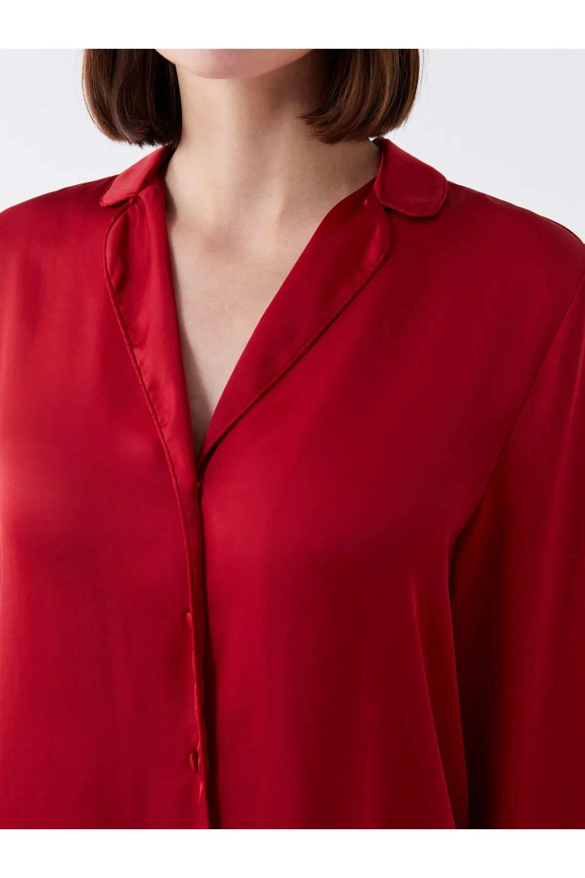 LC Waikiki  Damen-Pyjama-Set aus Satin mit Hemdkragen, einfarbig und langärmelig