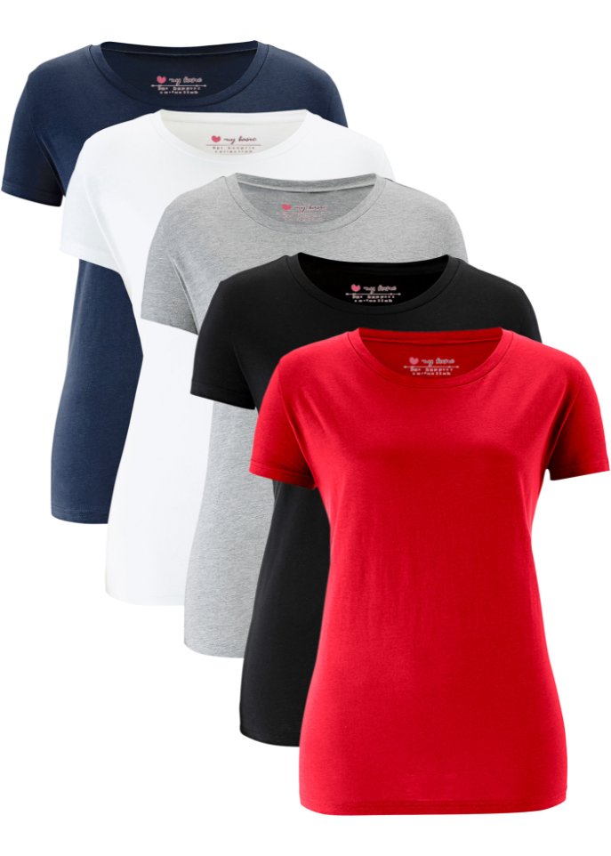 Rundhals-Shirt, Kurzarm (5er Pack)