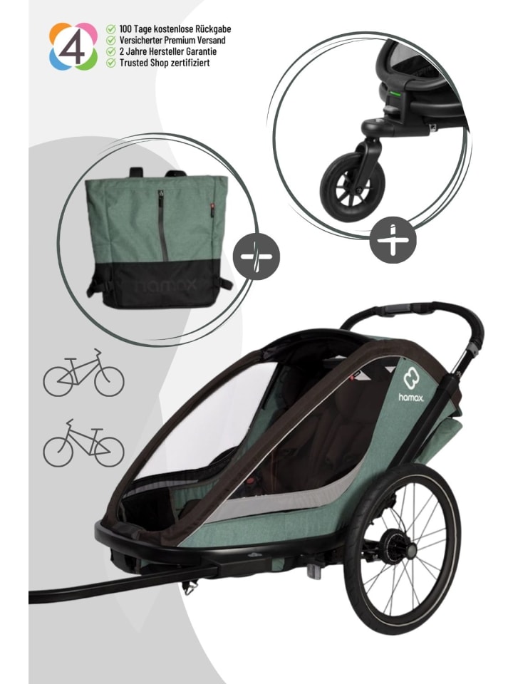 Hamax Hamax Cocoon Kinderfahrradanhänger für 2 Kinder - Farbe: Grün / Schwarz günstig kaufen