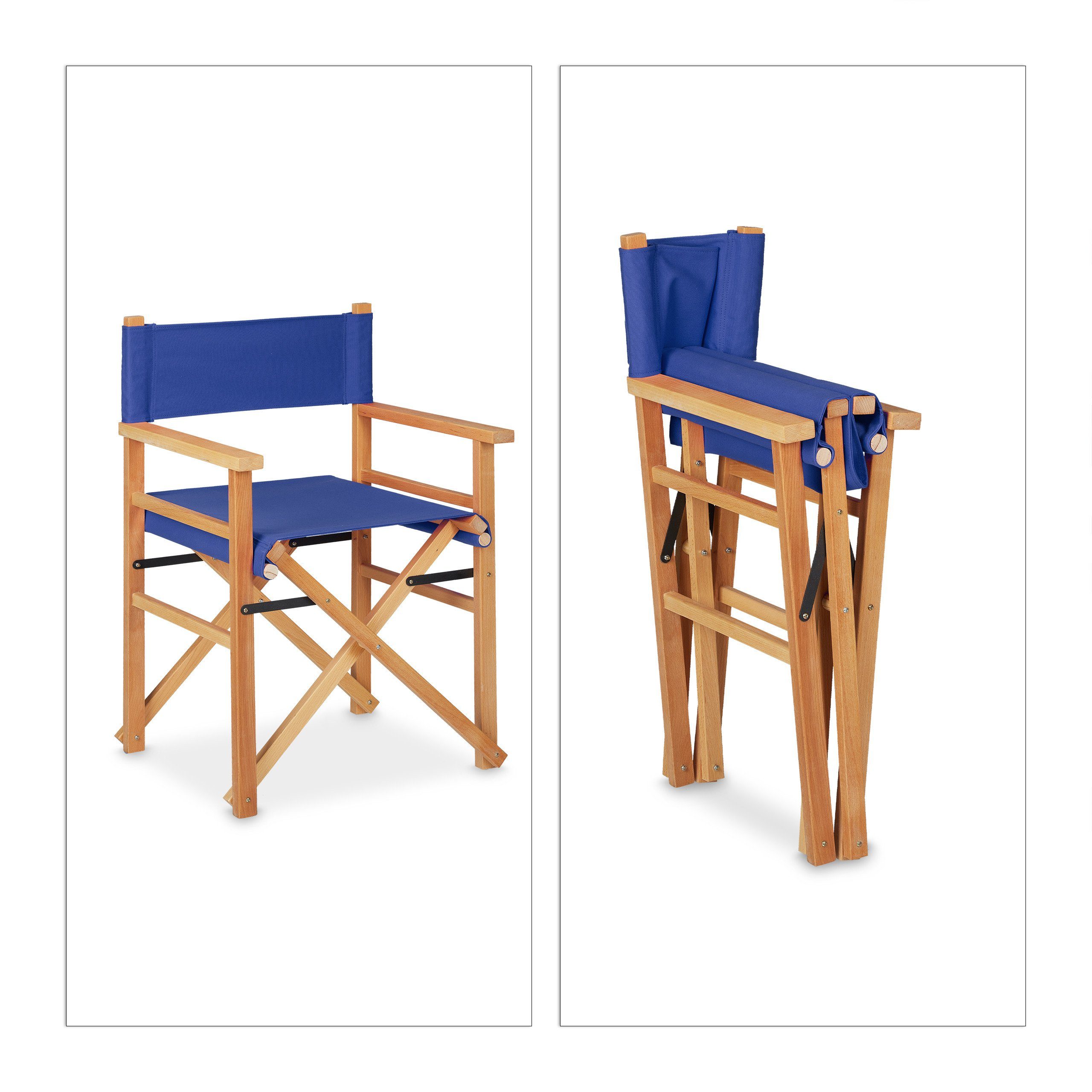 relaxdays Regiestuhl Blauer Regiestuhl im 2er Set
