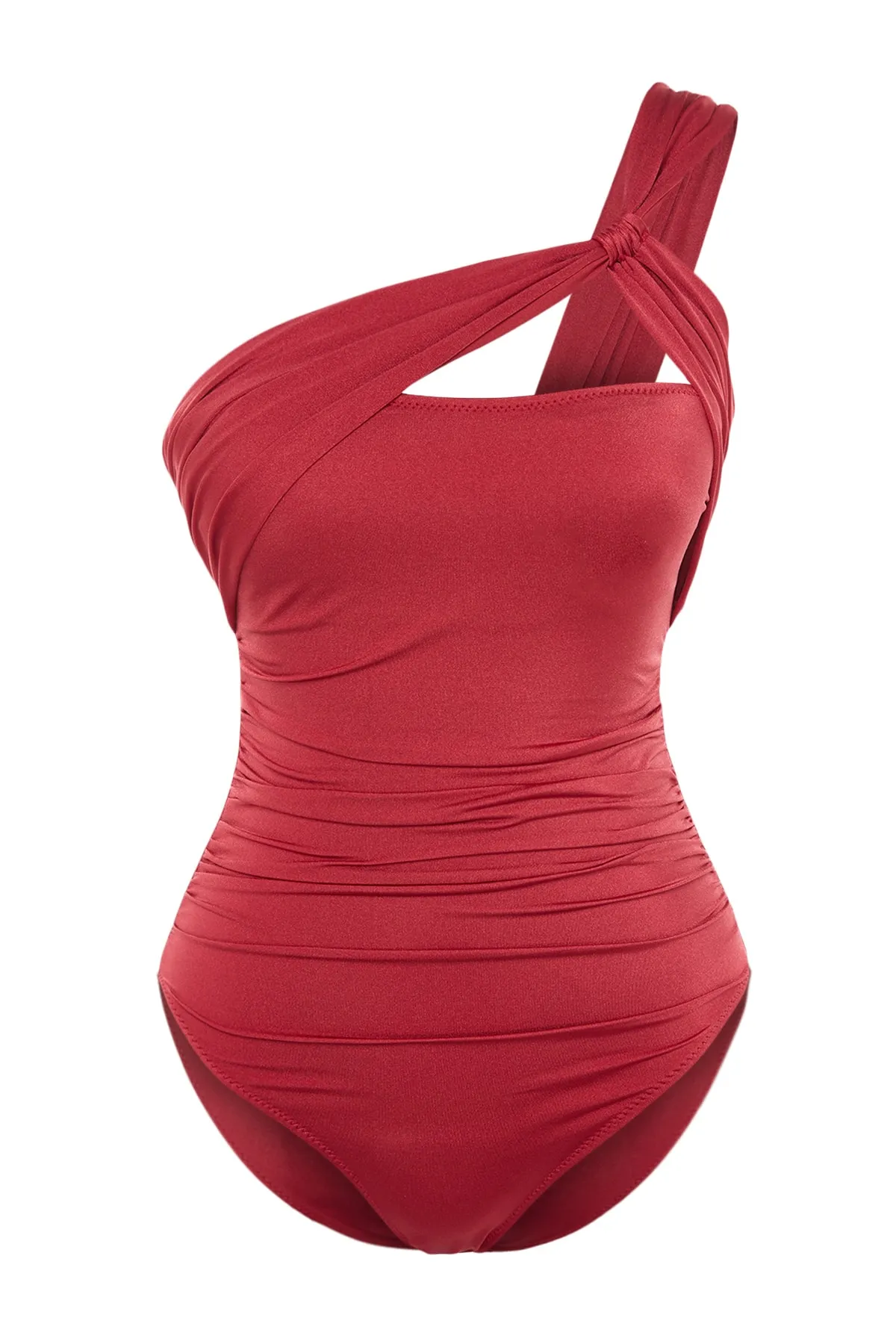 Trendyol Collection  Weinroter Badeanzug mit einer Schulter und normalem Beinschnitt, drapiert TBESS21MA0043