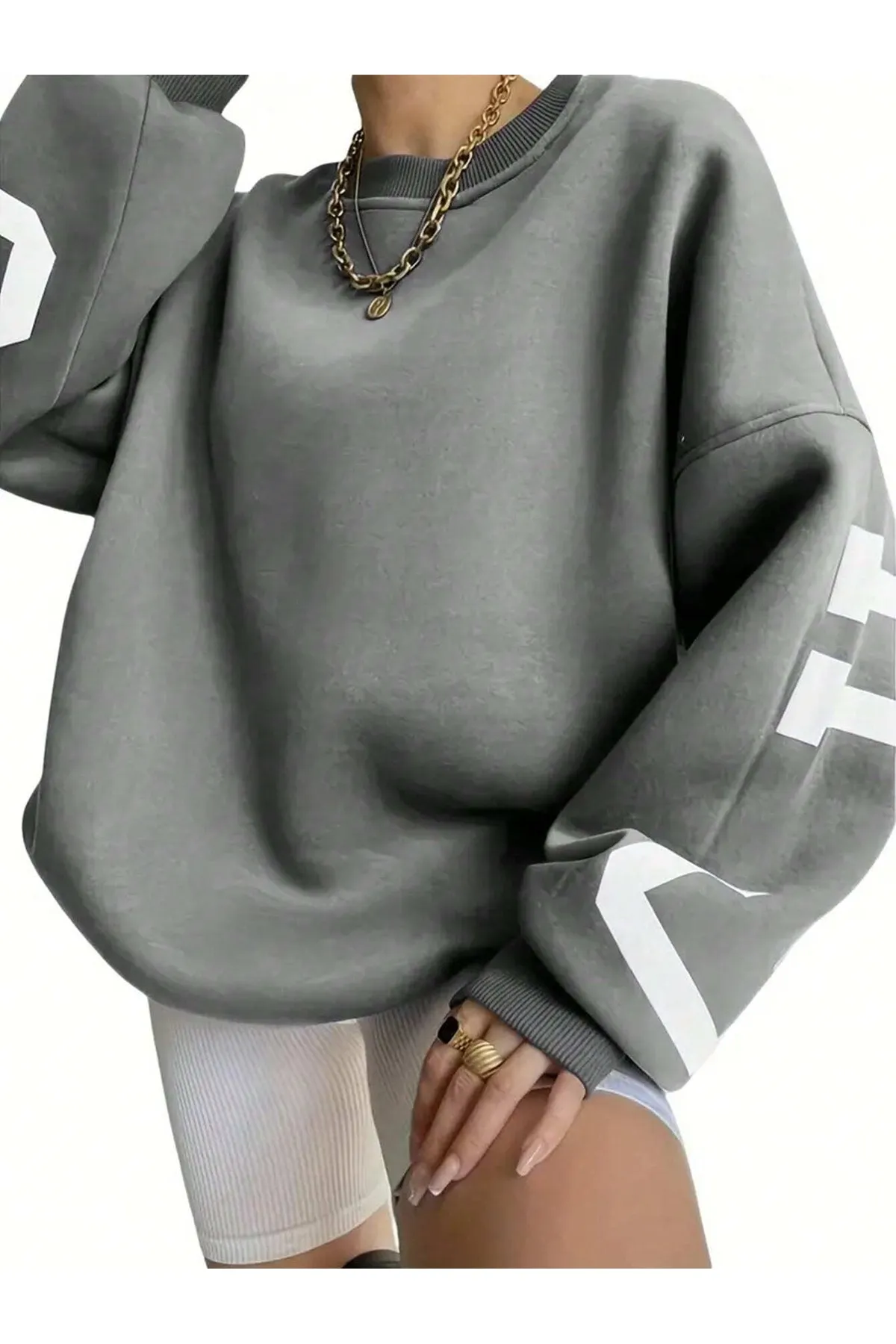 Know  Damen-Sweatshirt „Chicago“ mit geräucherten Ärmeln, bedruckt, Oversize-Sweatshirt mit Rundhalsausschnitt