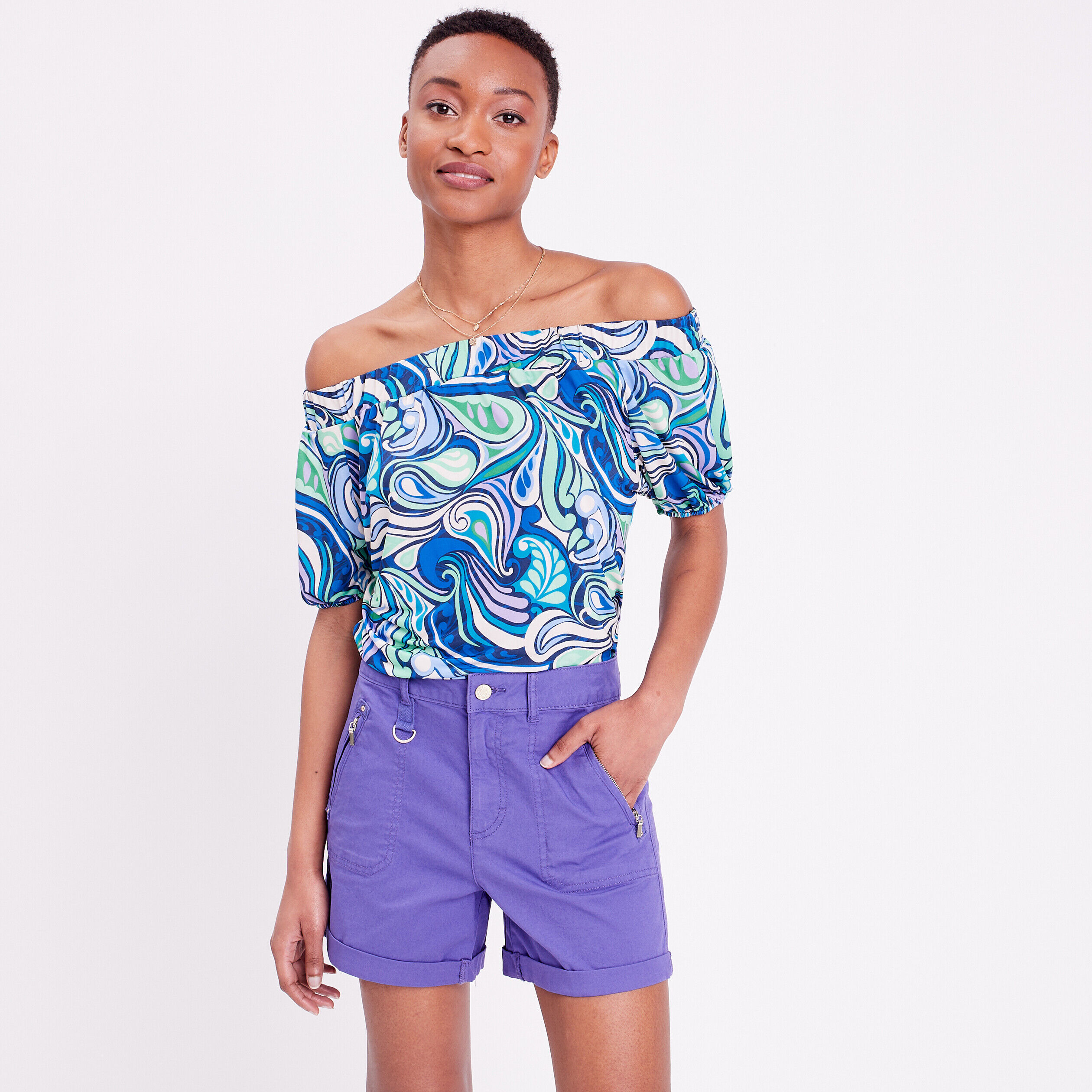 Short ajusté détails zippés violet femme | Cache Cache
