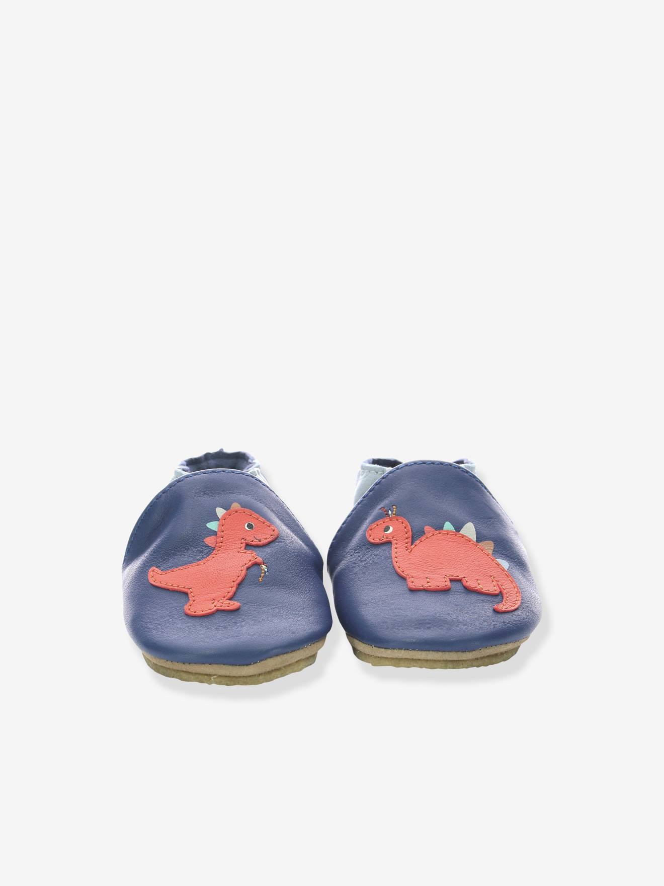 Chaussons cuir souple bébé Dino Time ROBEEZ© marine