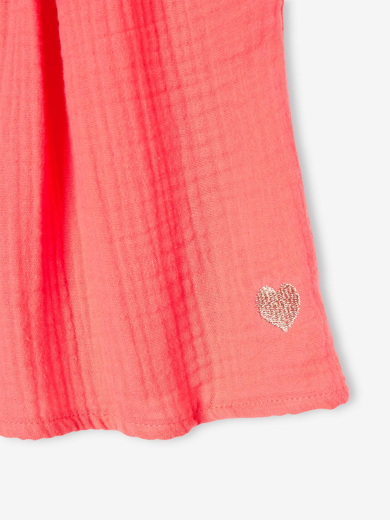 Jupe couleur en gaze de coton fille corail