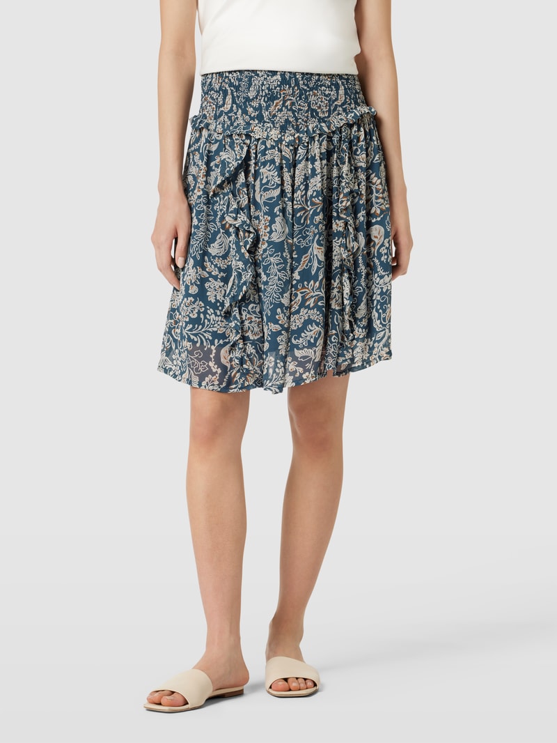 Knielanger Rock aus Viskose mit Allover-Muster Modell 'Monet' in marineblau
