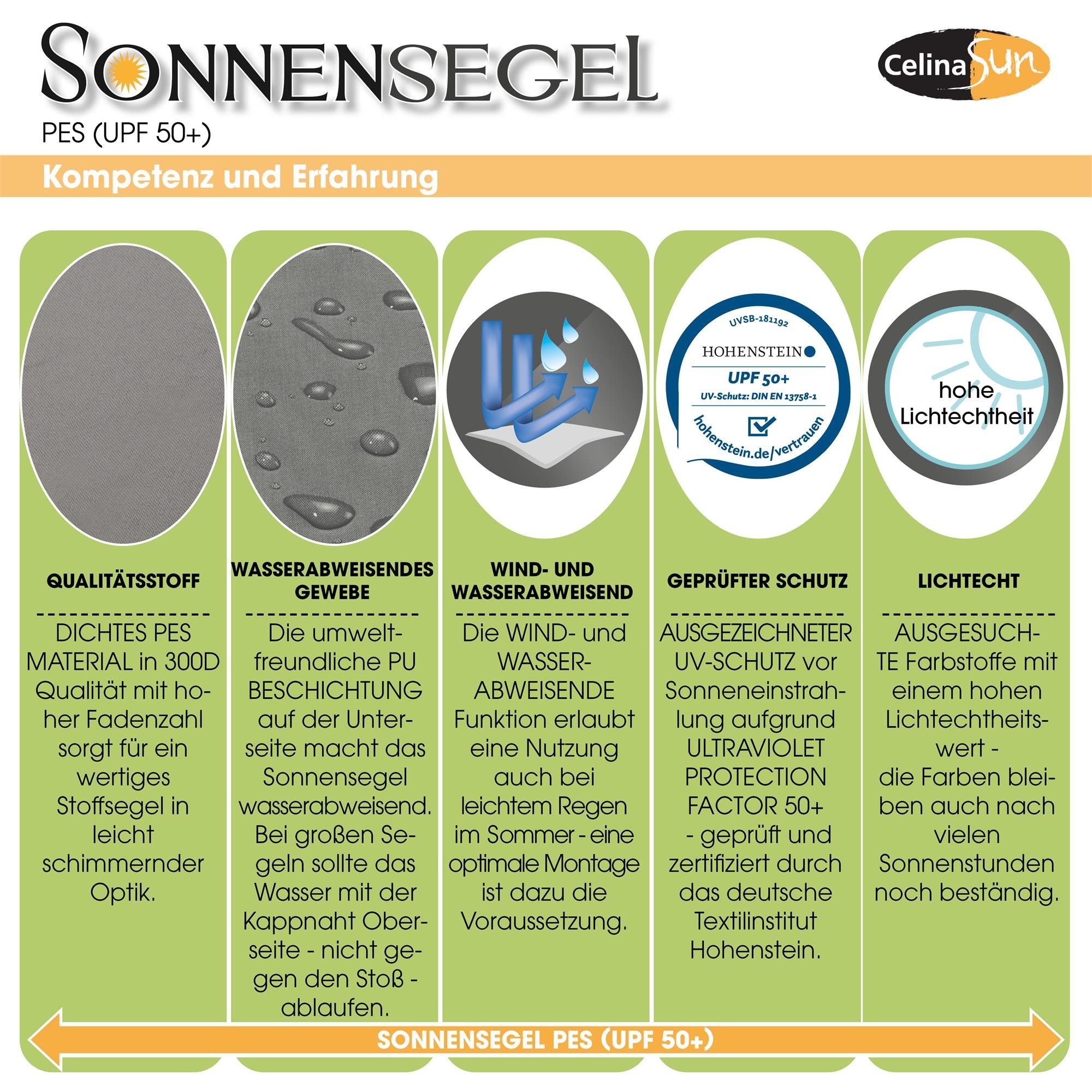 CelinaSun Sonnensegel Premium Tarp UV-Schutz PES UPF 50+ Dreieck 2,5x2,5x3,5m taupe