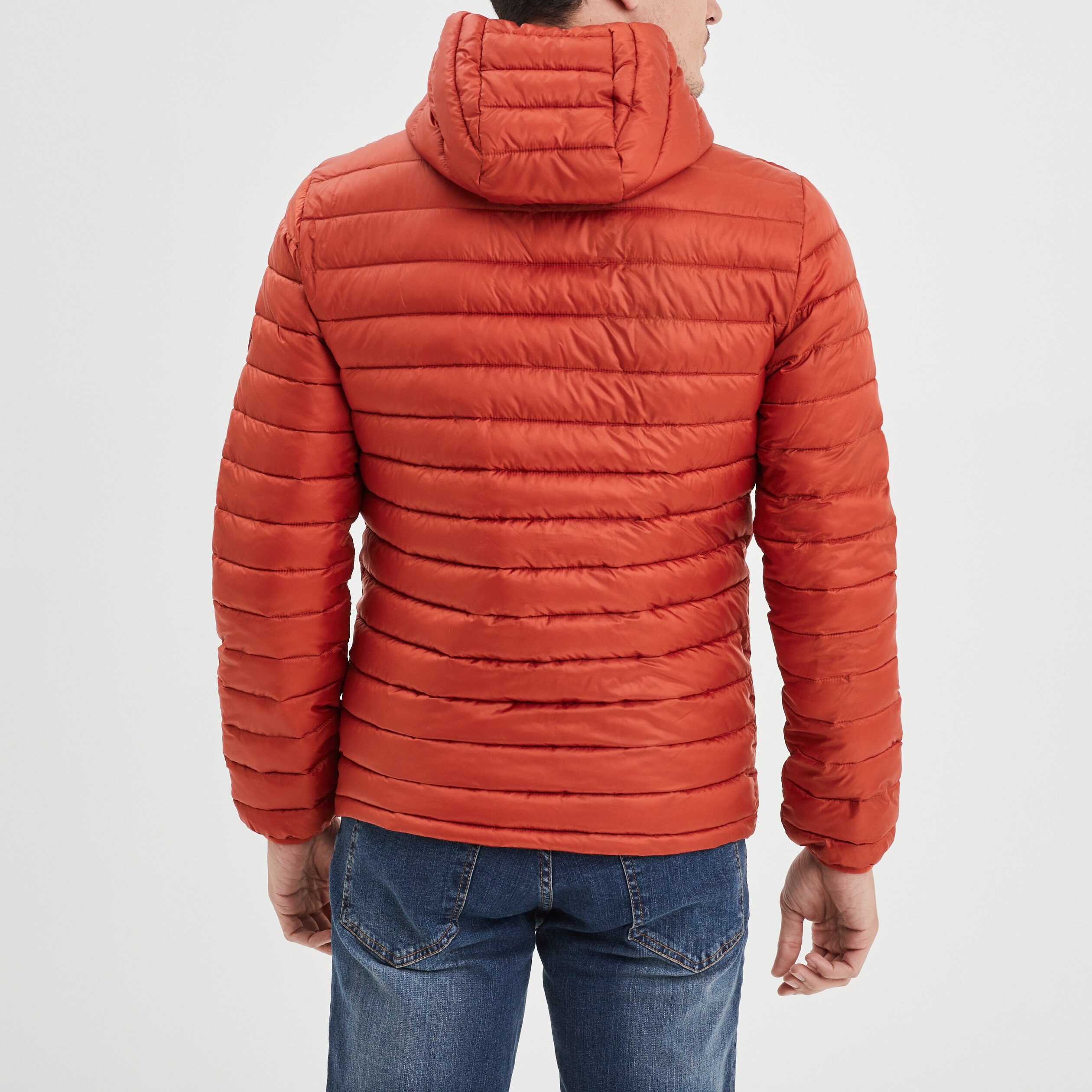 Doudoune légère droite à capuche orange foncé homme | La Halle