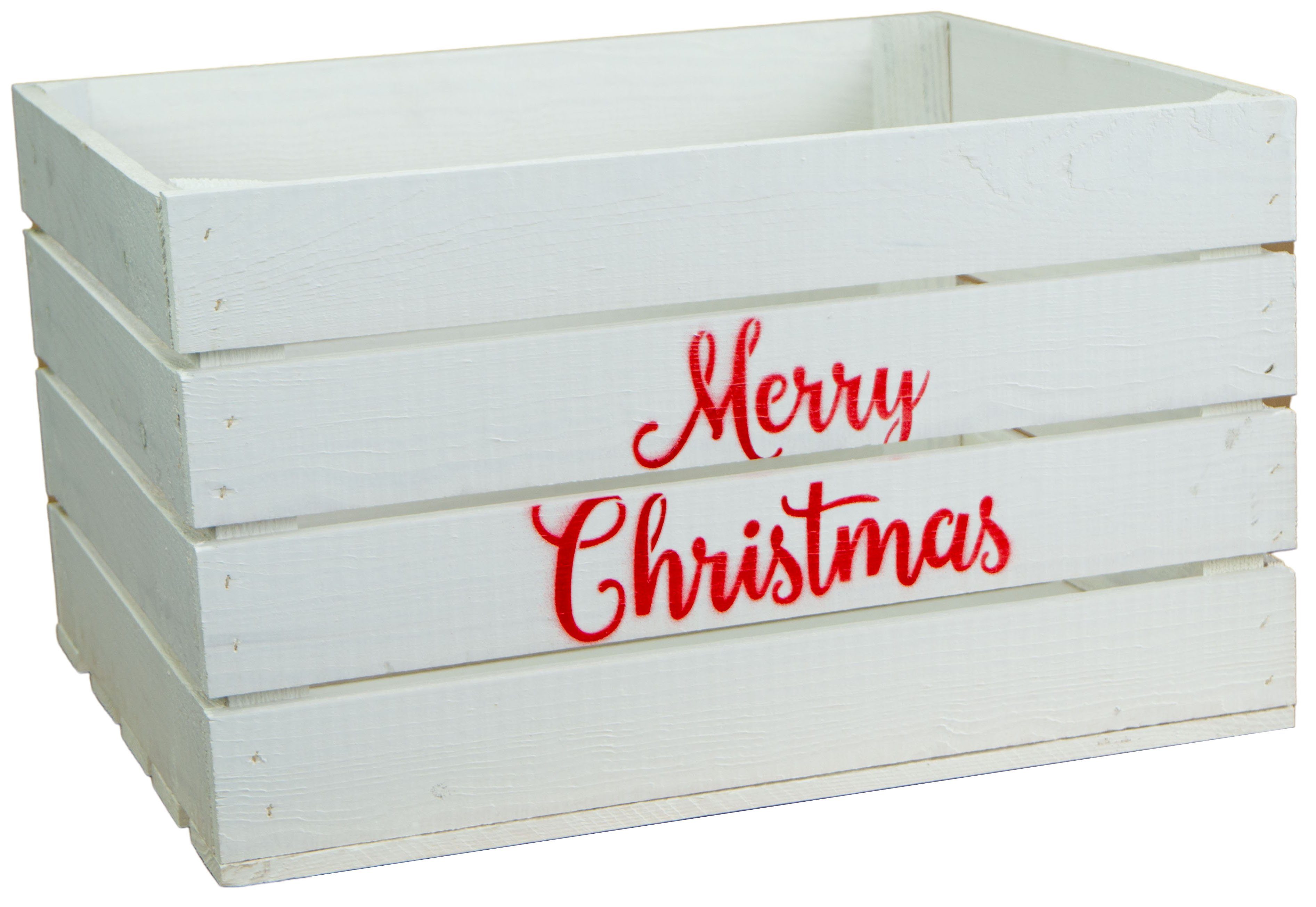 Kistenkolli Altes Land Allzweckkiste Obstkiste weiss Merry Christmas Weihnachtskiste Geschenkekiste Weinkis