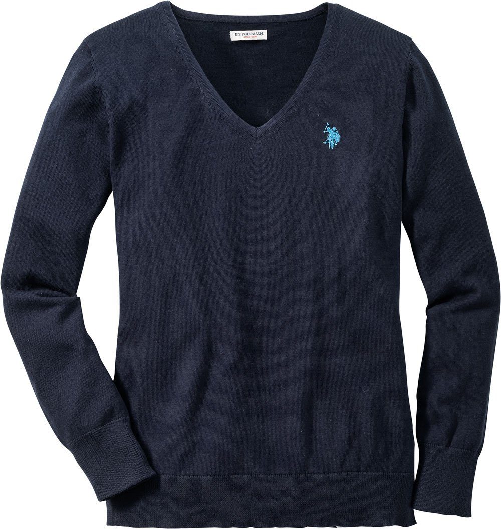 U.S. Polo Assn V-Ausschnitt-Pullover aus weichem Baumwollmix-Strick und leicht tailliert