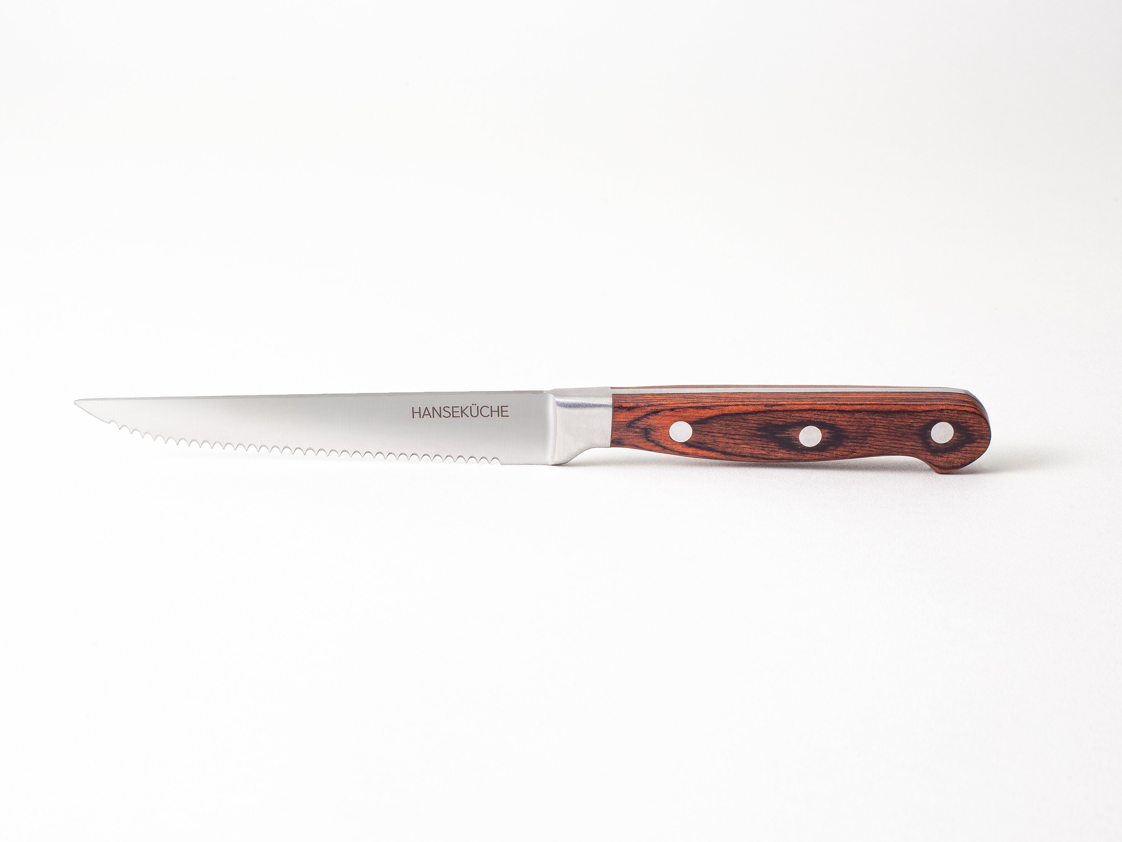 Hanseküche Steakmesser Steakmesser 6er Set – mit Holzgriff (Braun) (6 Stück), Modernes Design, Geschenkbox