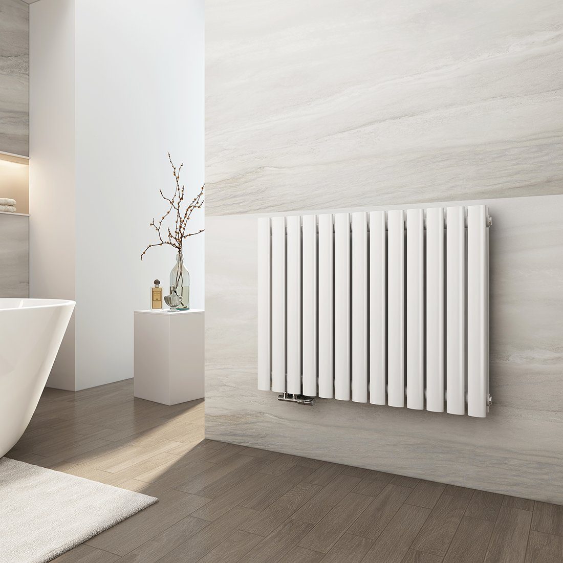 EMKE Heizkörper EMKE Design Heizkörper Oval Paneelheizkörper Heizung, Weiß / Anthrazit Horizontaler Seitenanschluss Doppellagig