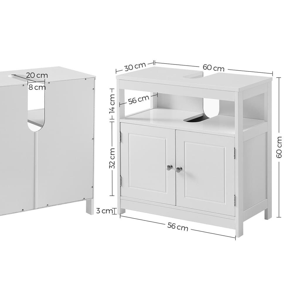 VASAGLE Waschbeckenunterschrank mit 2 Türen, offenes Fach, 60 x 30 x 60 cm