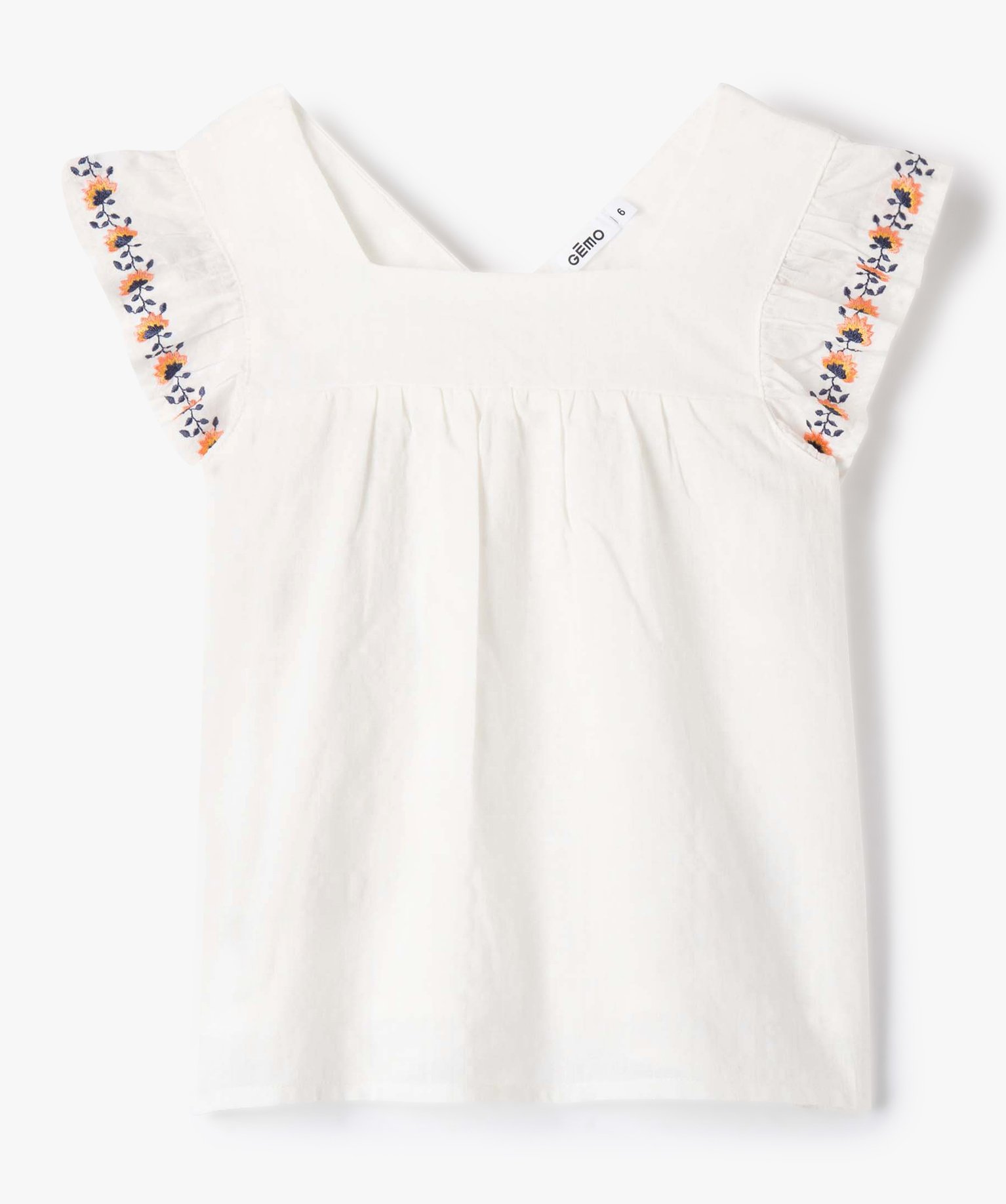 Chemise fille à manches courtes avec volants brodés ecru | GEMO