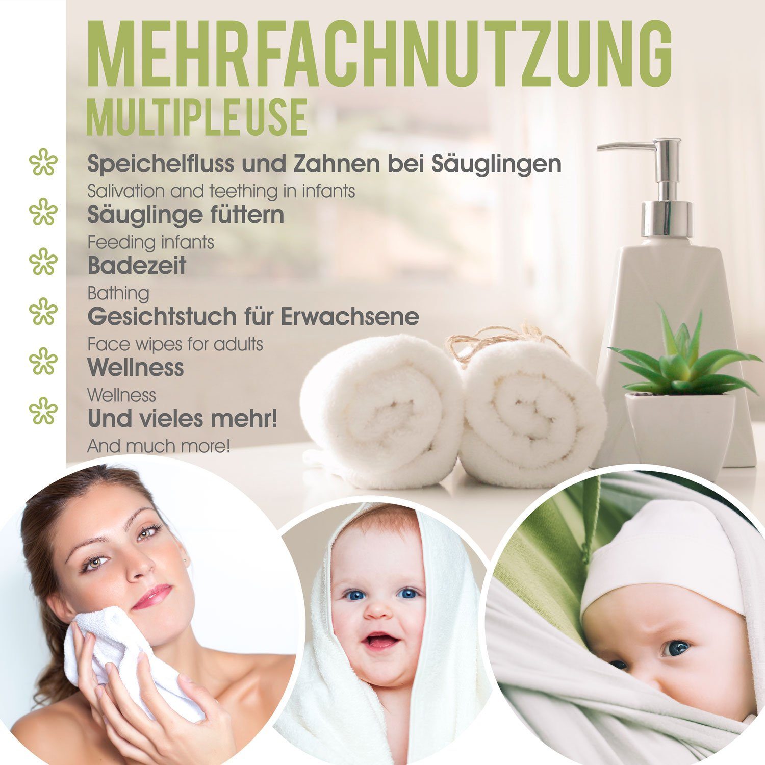 all Kids United Waschlappen Waschtücher 5er Set Baby Handtücher (Handtücher für Säuglinge Kleinkinder, hypoallergene), Bambus