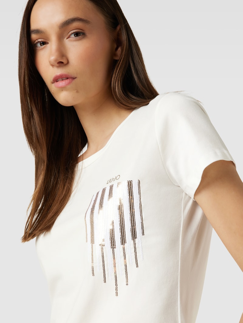 T-Shirt mit Ziersteinbesatz in weiss