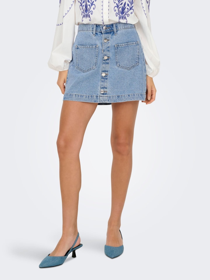 ONLY Jeans-Minirock mit Knopfleiste und Taschen in Hellblau günstig kaufen