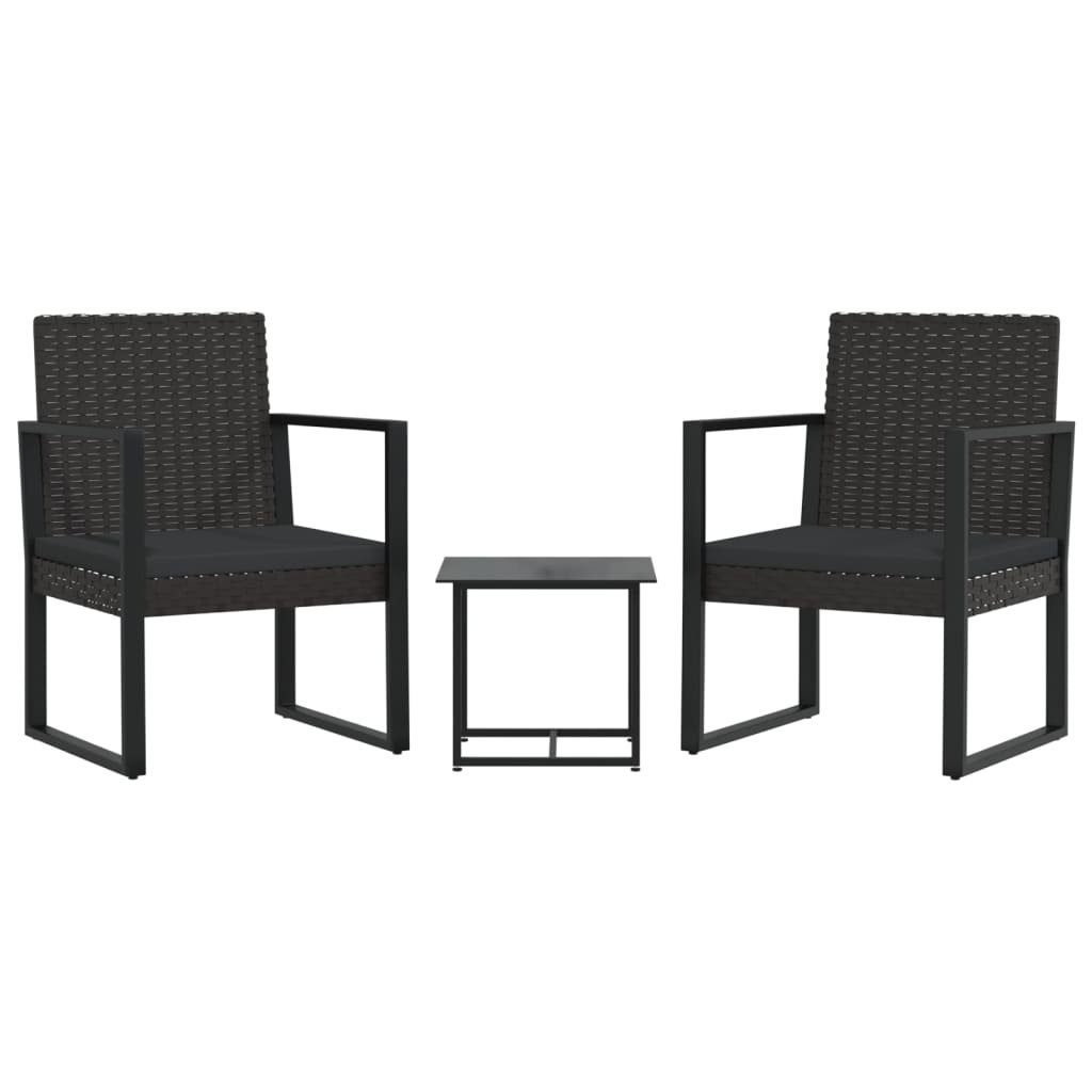 vidaXL Loungesofa 3-tlg. Garten-Lounge-Set mit Kissen Schwarz Poly Rattan, 3 Teile