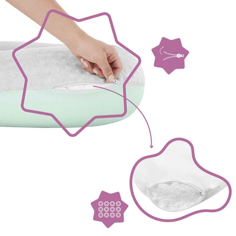 Coussin de maternité microbille Fluffy gris et bleu