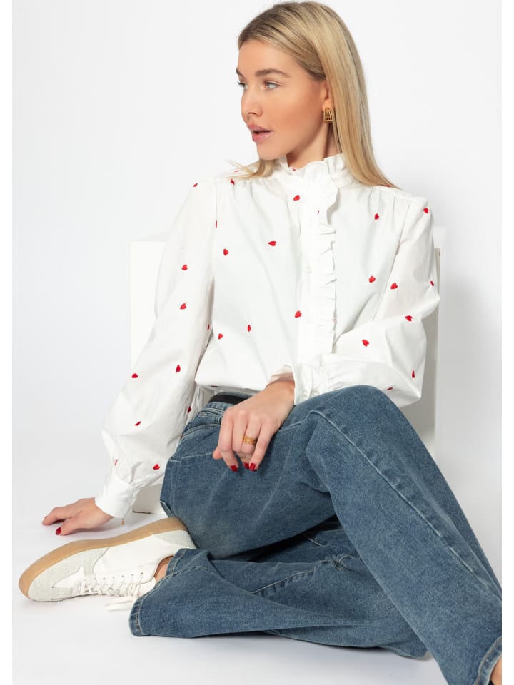 SASSYCLASSY Baumwoll Bluse mit Rüschen in Offwhite günstig kaufen