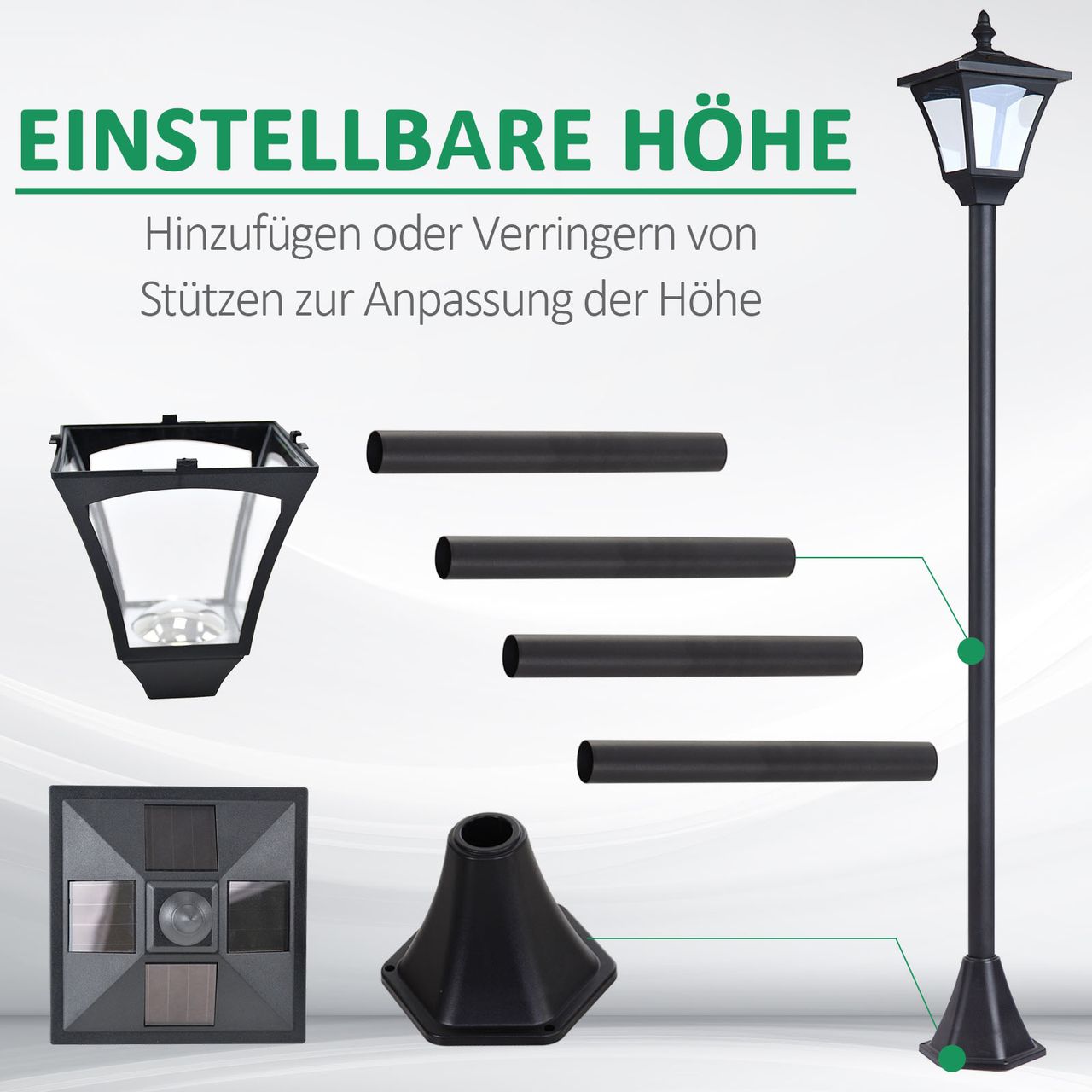 Outsunny Solar Laterne Gartenlaterne Gartenleuchte mit LED 10 Lumen H120cm