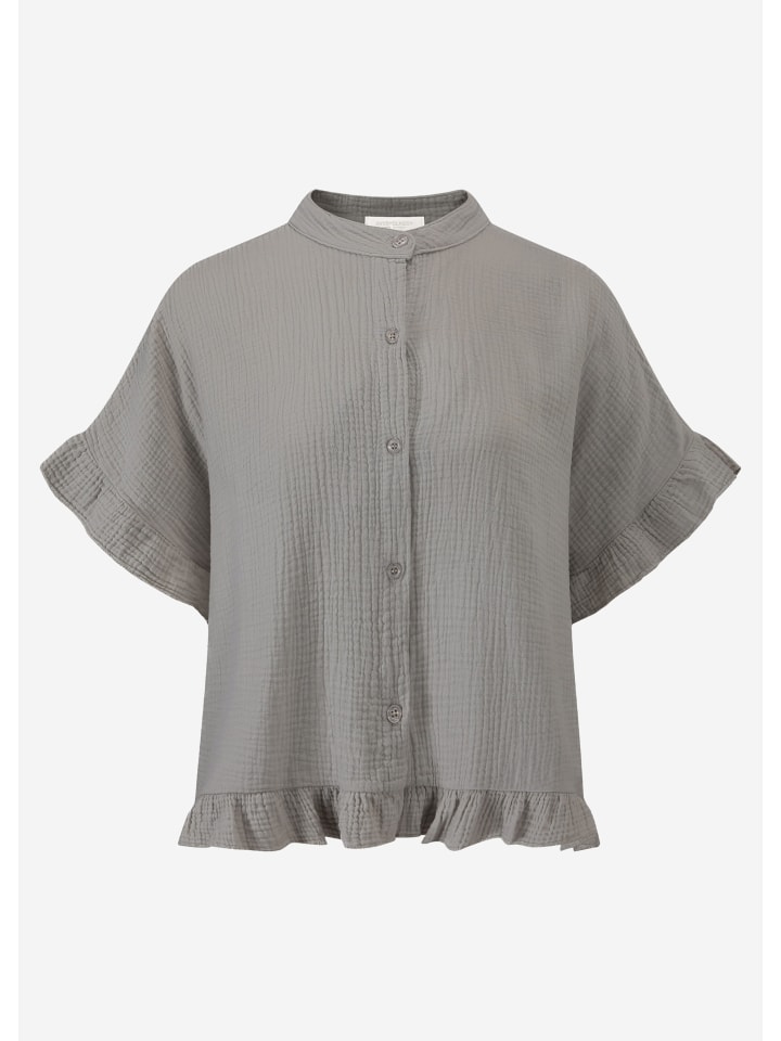 SASSYCLASSY Musselin Bluse mit Rüschensaum in Taupe günstig kaufen