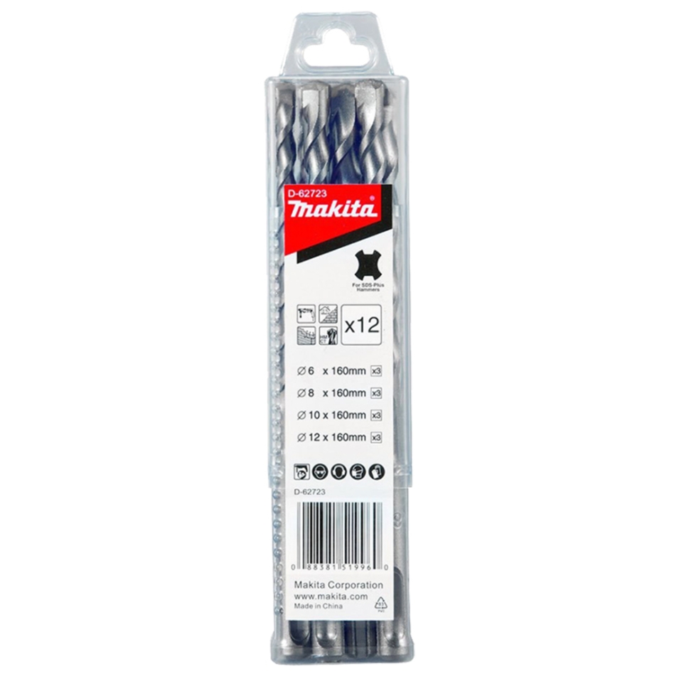Set burghiu pentru beton Makita Accessories D-62723 SDS-Plus, 12 piese