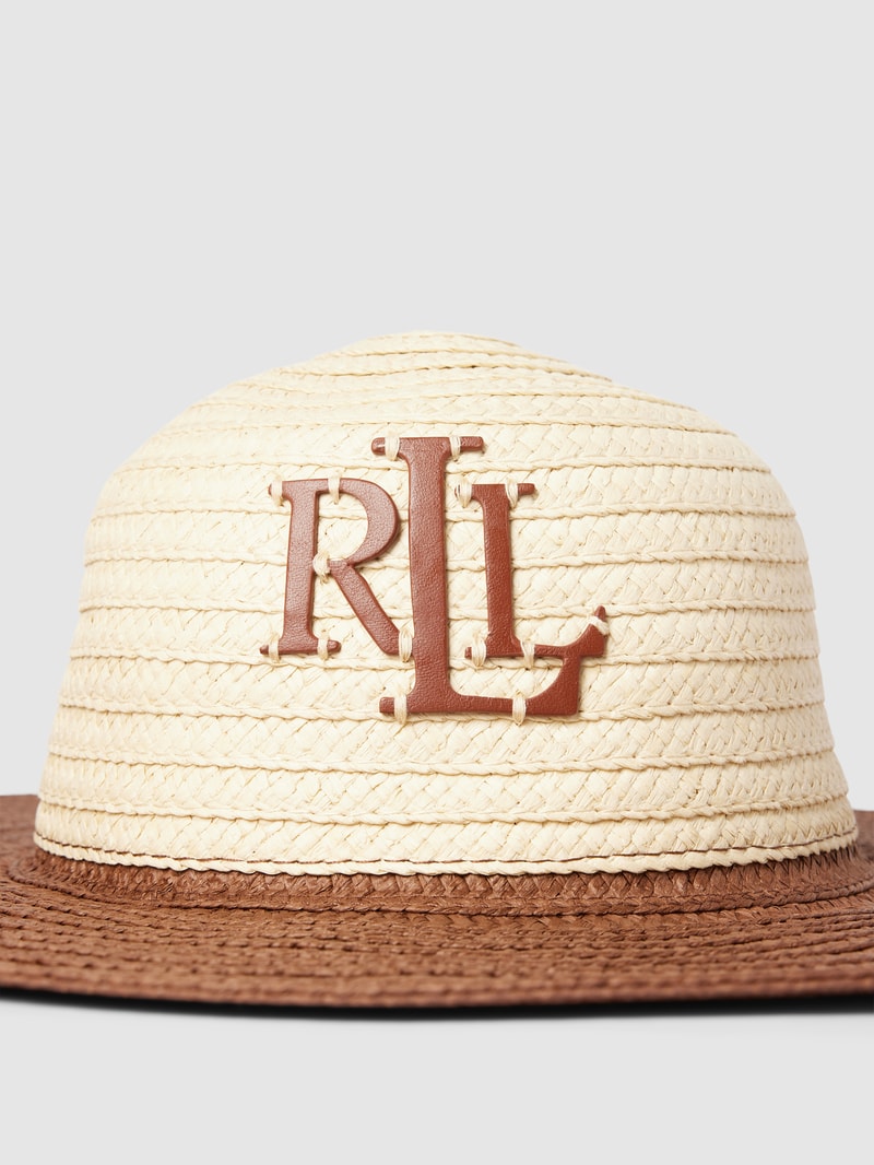 Strohhut mit Logo-Applikation in beige
